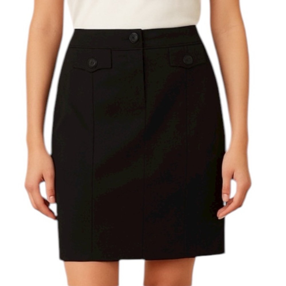 Ann Taylor LOFT Petites Black Pencil Skirt Button Detail Size 0P